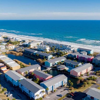 Aerial view of the Gulf Coast with white sand beach and turquoise water
